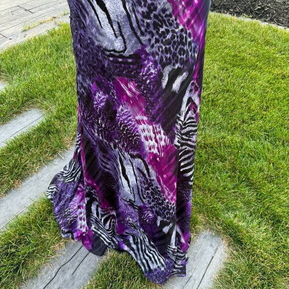 Y2K May Queen Couture Strapless Sheer Animal Print Chiffon Sequin Maxi Gown - Picture 3 of 16